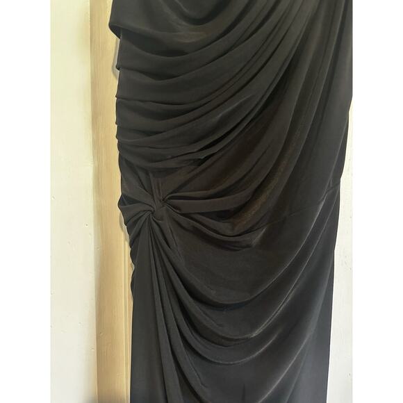 Tadashi Shoji Dress Size Small Formal Black One Shoulder Gown Ruched Draped Maxi - Picture 3 of 13